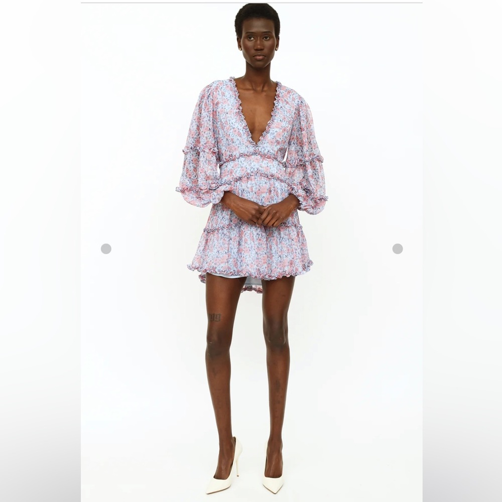 Bardot blue and pink floral long sleeve dress